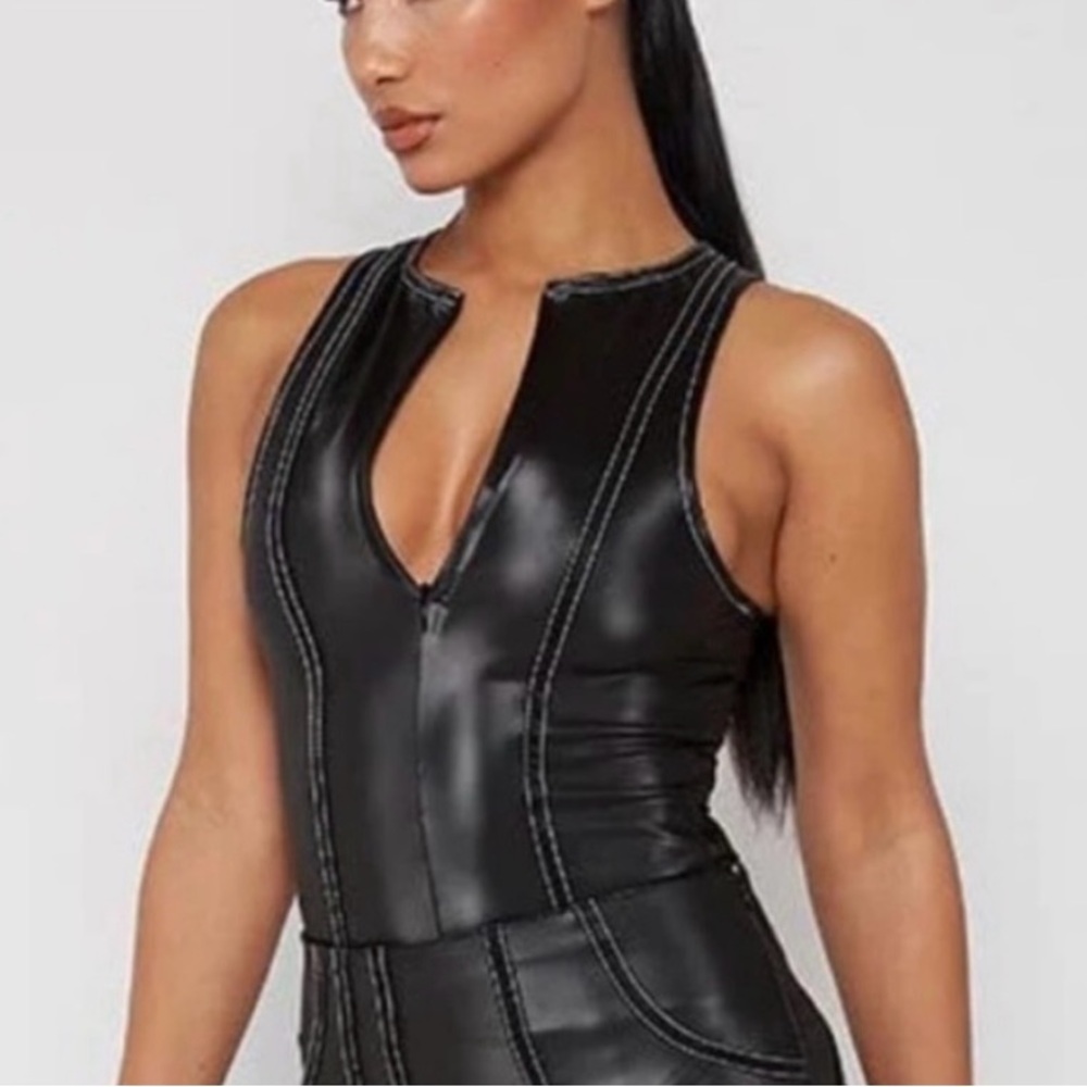 RACER NECK HIGH SHINE BODYSUIT - BLACK maniere de voir- never worn